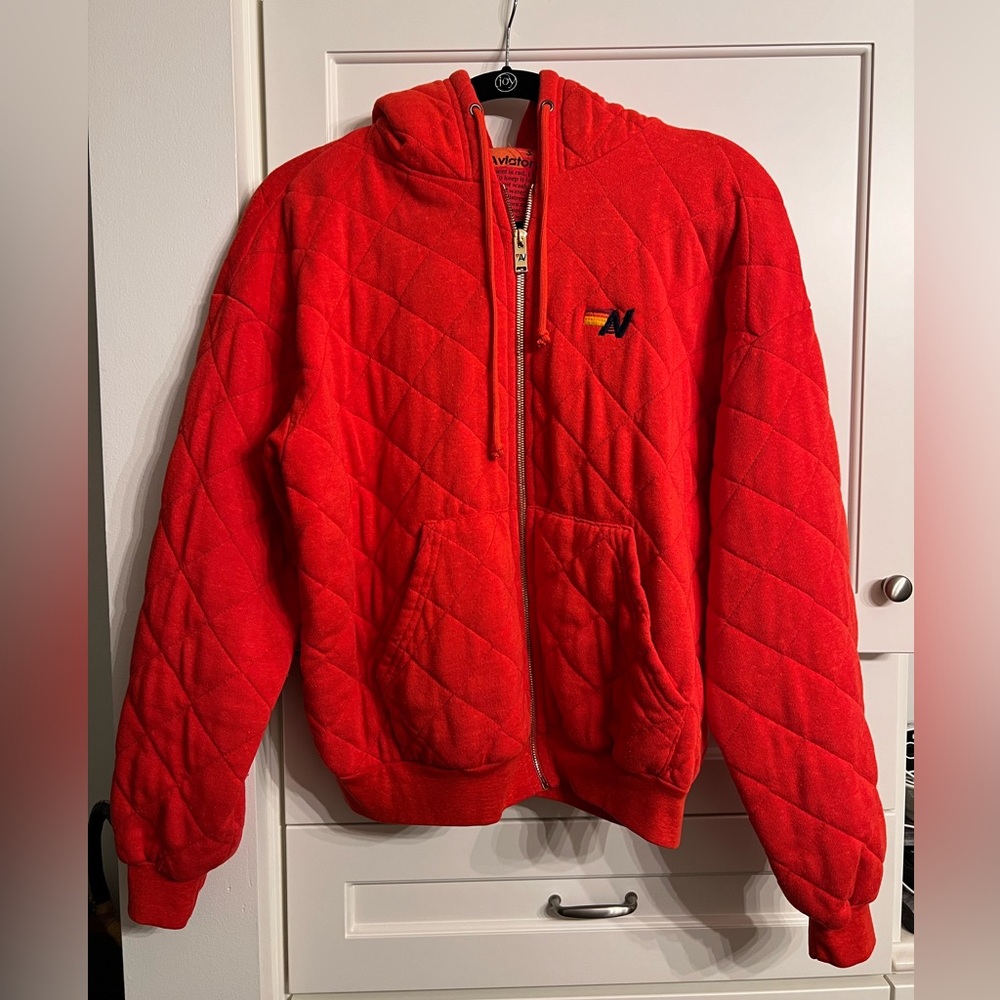 Aviator Nation Red Quilted Hoodie